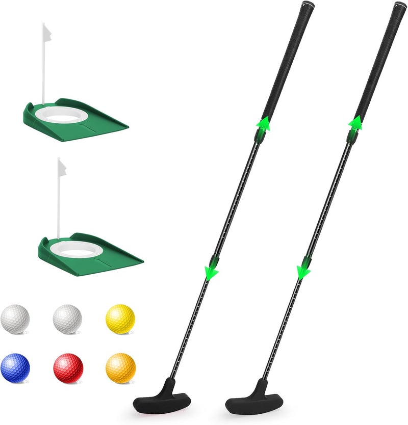 MultiOutools Golf Putters for Men and Women, 2 Pack Adjustable Golf Club Sets with 6 Balls & 2 Flag Cups, Two-Way Mini Putters Training Clubs for Children, Teenagers, Adults - Image 1